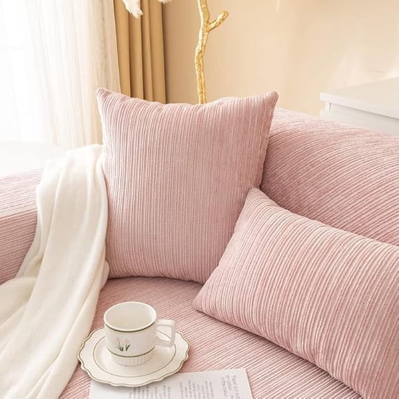 Eryueer 1PC Sofa Pillowcase - Solid Soft Stretch Throw Pillow Covers 18 x 18 Inch 45 x 45 cm Square Throw Pillow Case for Couch Sofa Home Decoration (Pink, Pillowcase 45x45 cm)