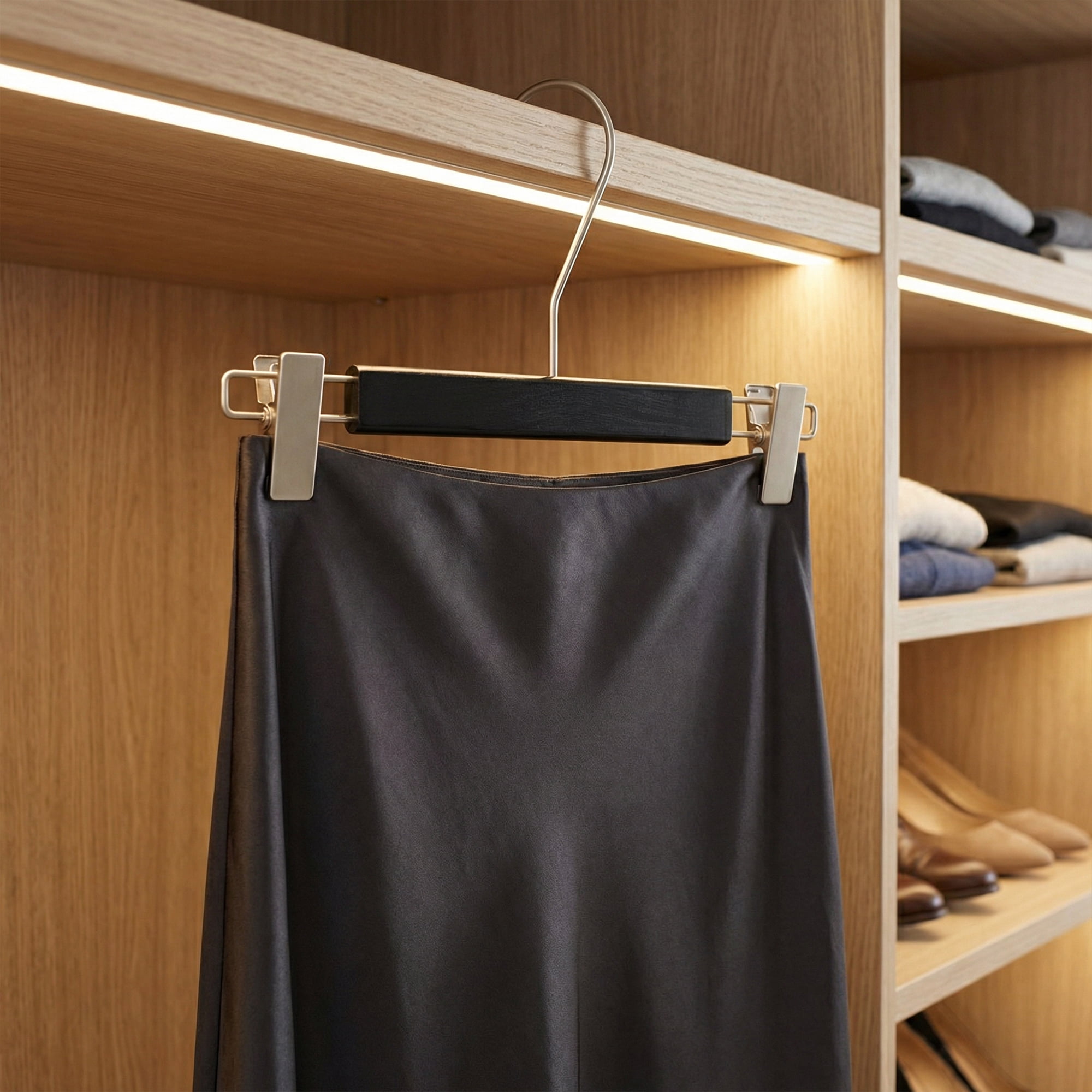 Unique Bargains 2Pcs Wood Nonslip Durable Hangers With Pinch Clips Black 12.6inch