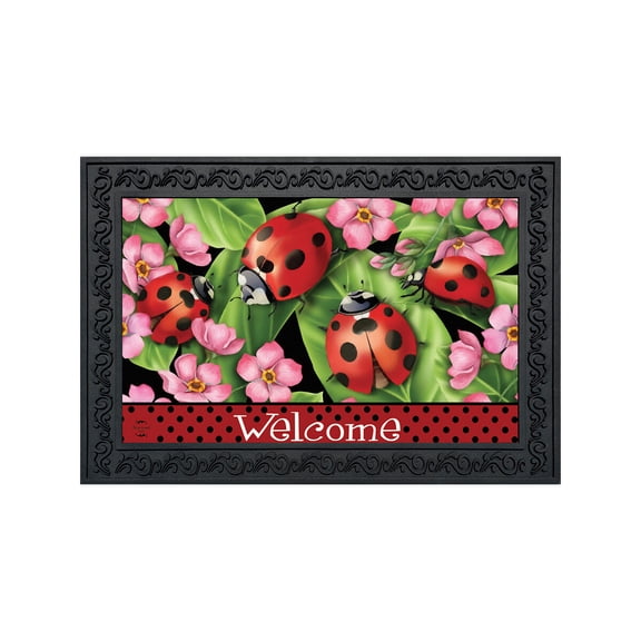 Briarwood Lane Doormat 30x18 Indoor Outdoor Ladybugs on Leaves Spring For Spring Doormat