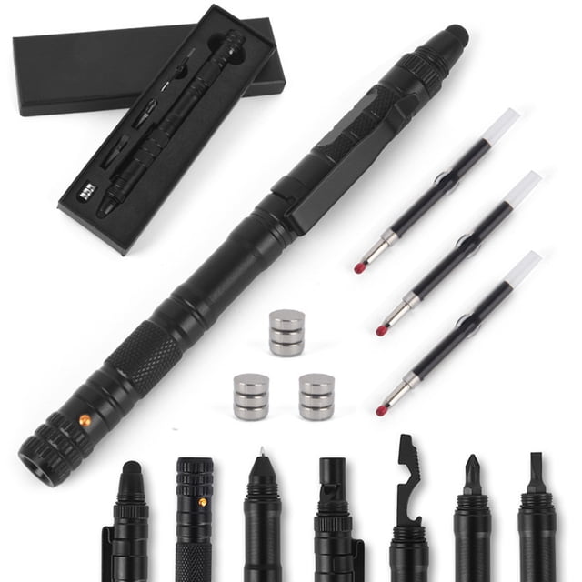 Aodebiao Multi Functional Tactical Pen with LED Flashlight Stylus Screwdriver Set for Camping Hiking Outdoor Survival Gear EDC Tool Kit