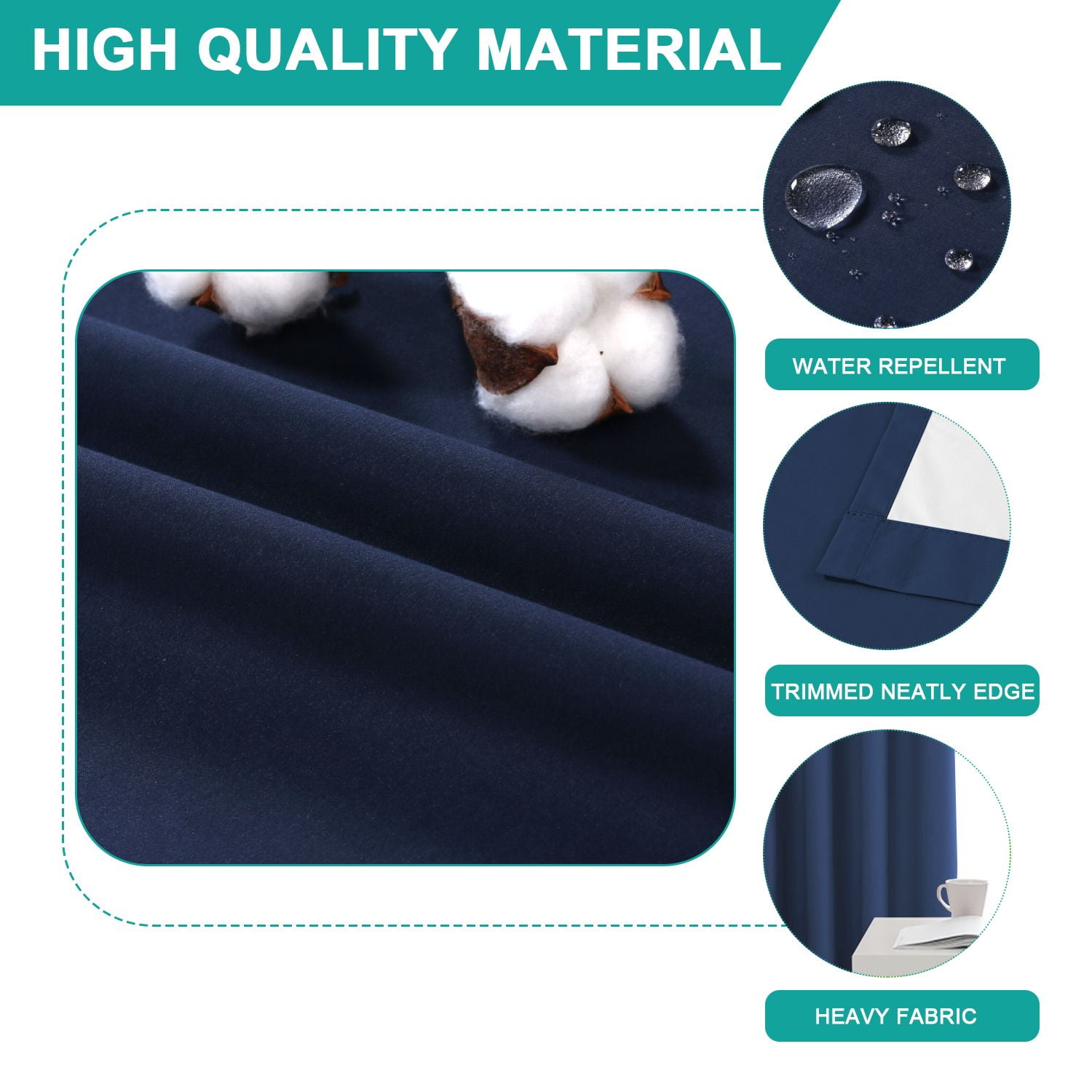 PrimeBeau Thermal Insulated Privacy Curtain Panels, 108 Inches Long, Set of 2, Navy