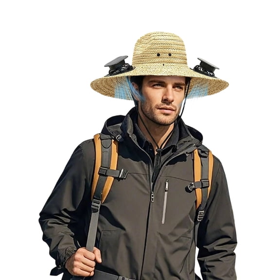 Uobin Multifunctional Solar USB Fan Straw Hat Built-in Cooling Fan Breathable Wide Brim Working Cap Outdoor Farming Labor Sun Shade Hat