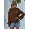 thumbnail image 4 of Womens Turtle-Neck Oversized Sweaters Casual Long Sleeve Pullover Loose Chunky Knit Jumper Brown S, 4 of 8
