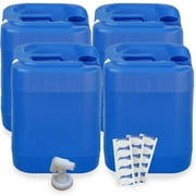 Emergency Water Storage 5 Gallon Water Tank - 4 Tanks - 5 Gallons Each w/Lids   Spigot & Water Treatment - Survival Supply Water Container