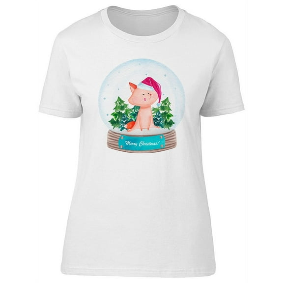 Fox Snow Globe Merry Xmas T-Shirt Women -Image by Shutterstock, Female Small