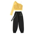 thumbnail image 4 of Alvivi Kids Girls Jazz Hip Hop Dance Outfits One Shoulder Crop Top with Jogger Cargo Pants Set Gold 6, 4 of 7