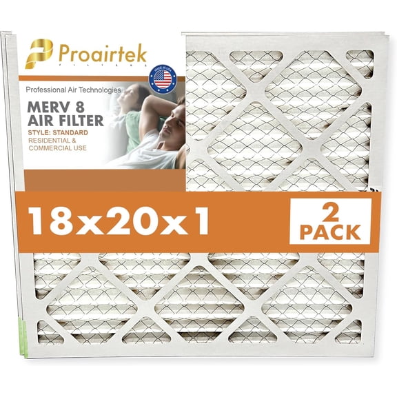 Proairtek AF18201M08SWH Model 18x20x1 Pack of 2 Air Filters, MERV 8; Ideal for Anyone Wanting Clean, Crisp Air in Their Home