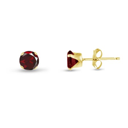 Round 2mm 14k Gold Plated Sterling Silver Genuine Red Garnet Stud Earrings, Free Gift Box included