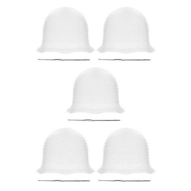 Vogacara Gorro de silicona Dido para teñir el cabello reutilizable con gancho Blanco 5Conjunto