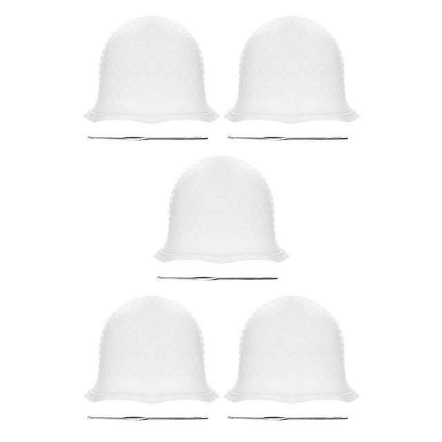 Vogacara Gorro de silicona Dido para teñir el cabello reutilizable con gancho Blanco 5Conjunto