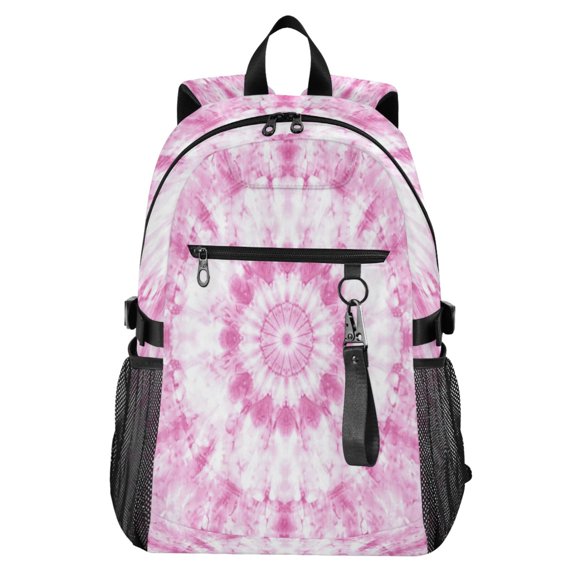 Full‑Print Casual Laptop Backpack, 20L Water‑Resistant Twill Tote Daypack with 14 Inch Computer Compartment for School Business Travel Pretty Pink Tie Dye