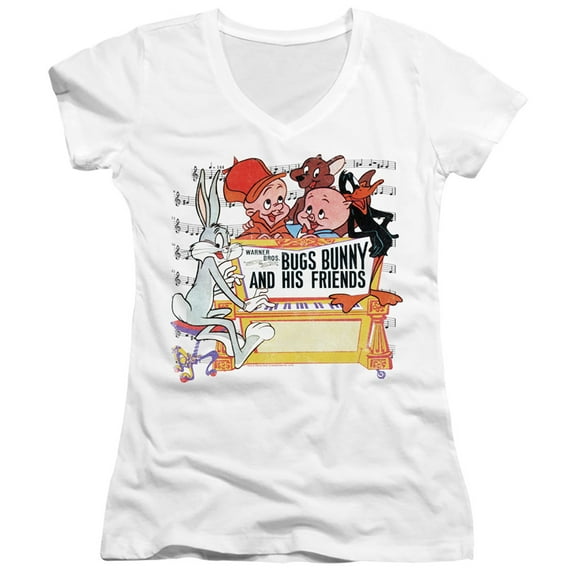 Looney Tunes Bugs And Friends Junior Women's T-Shirt V-Neck White
