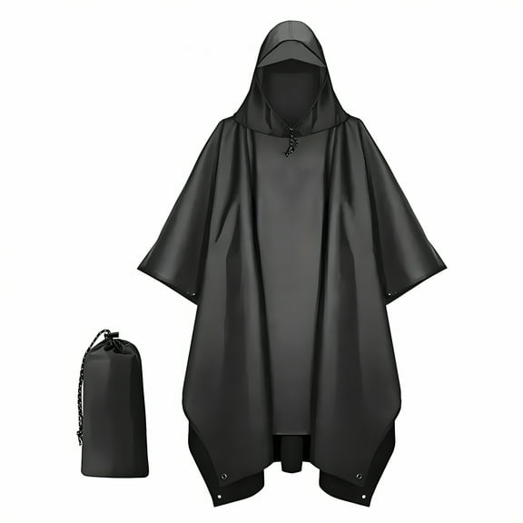 TELOLY Rain Ponchos for Adults,Polyester Rain Poncho,One Size Clear Poncho,Black