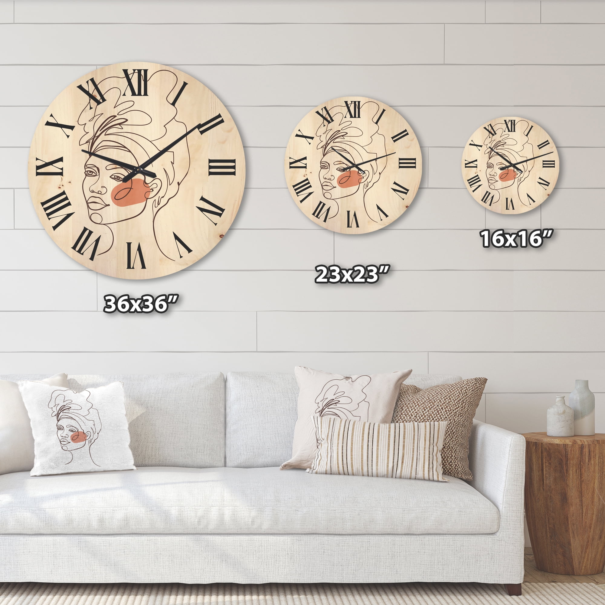 Designart 'One Line Portrait of Afro American Woman III' Modern Wood Wall Clock