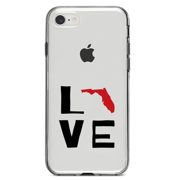 DistinctInk Clear Shockproof Hybrid Case for iPhone 7 8 SE (2020 Model) 4.7" Screen TPU Bumper Acrylic Back Tempered Glass Screen Protector - Florida - Love Black & Red