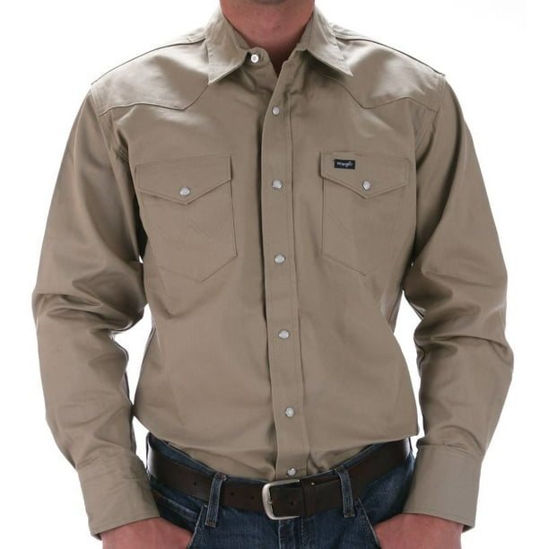 MS70319 Wrangler Khaki Long Sleeve Snap Work Shirt 