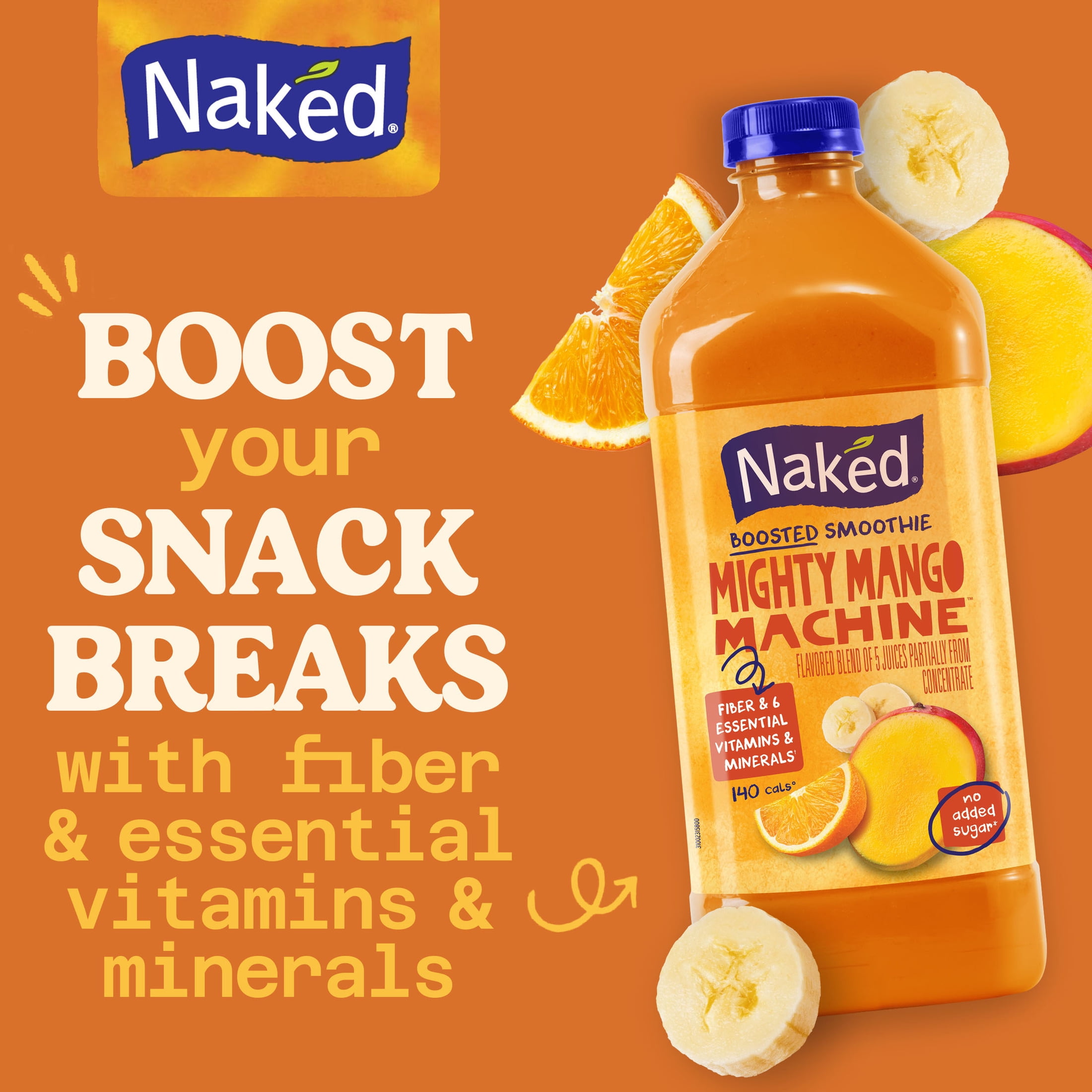 (3 pack) Naked Boosted Smoothie Mighty Mango Machine, 64 fl oz Bottle