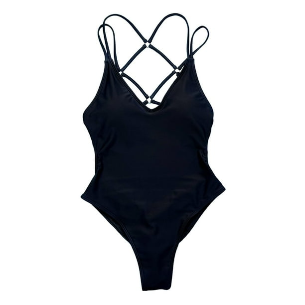 Trajes de baño de una pieza para mujer, traje de baño con cuello halter y escote en V profundo, traje de baño S