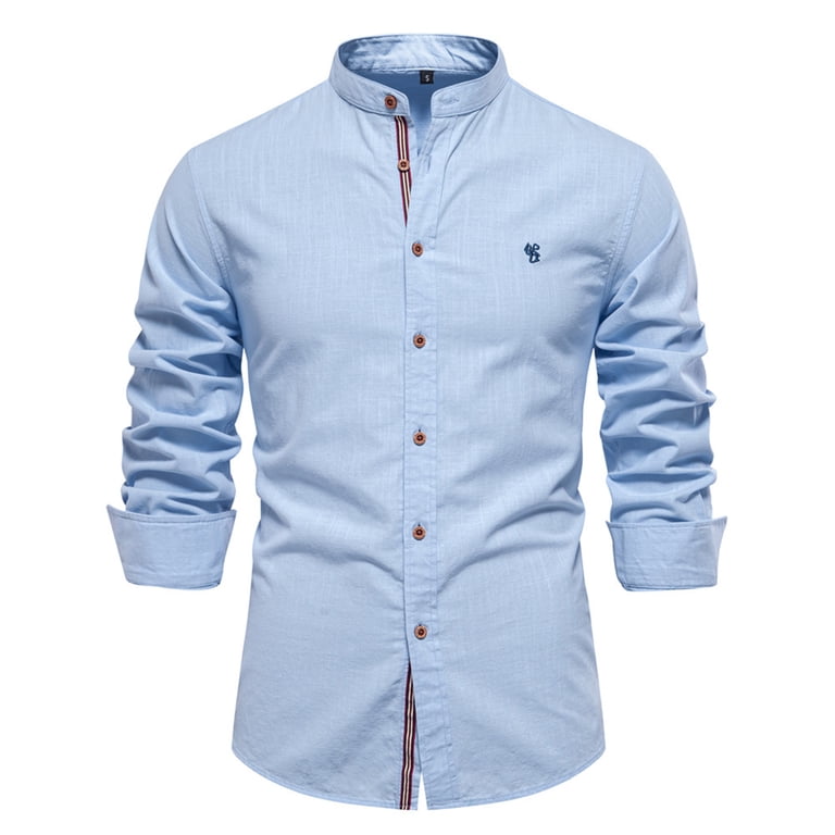 Men's Long Sleeve Formal Shirt Cotton Linen Button Down Work Shirts Casual Collarless  Dress Shirt Spring Yoga Tops - Walmart.com