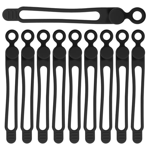 UEETEK 10Pcs Silicone Cable Ties Reusable Cable Management Strap for Home Use Black Cord Organizer