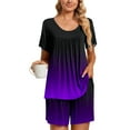 thumbnail image 2 of Elainilye Fashion Pajama Sets for Women Casual Round-Neck Short Sleeve Two-Piece Comfortable Homewear Pajamas Sports Set,Purple, 2 of 8