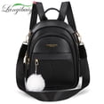 thumbnail image 2 of Mochila de tres capas con cremallera para mujer, colgante de Bola de Pelo para chica, bolsos escolares para estudiantes, mochila informal de viaje de Color sólido para mujer Fivean unisex, 2 of 2