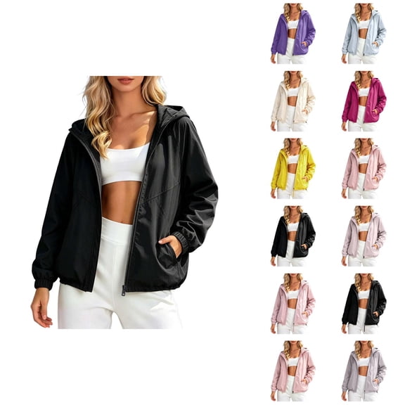 Lightweight Hiking Jacket Women Long Sleeve Casual Hooded Zip Up Jackets with Pockets Fall Windbreaker Outerwear