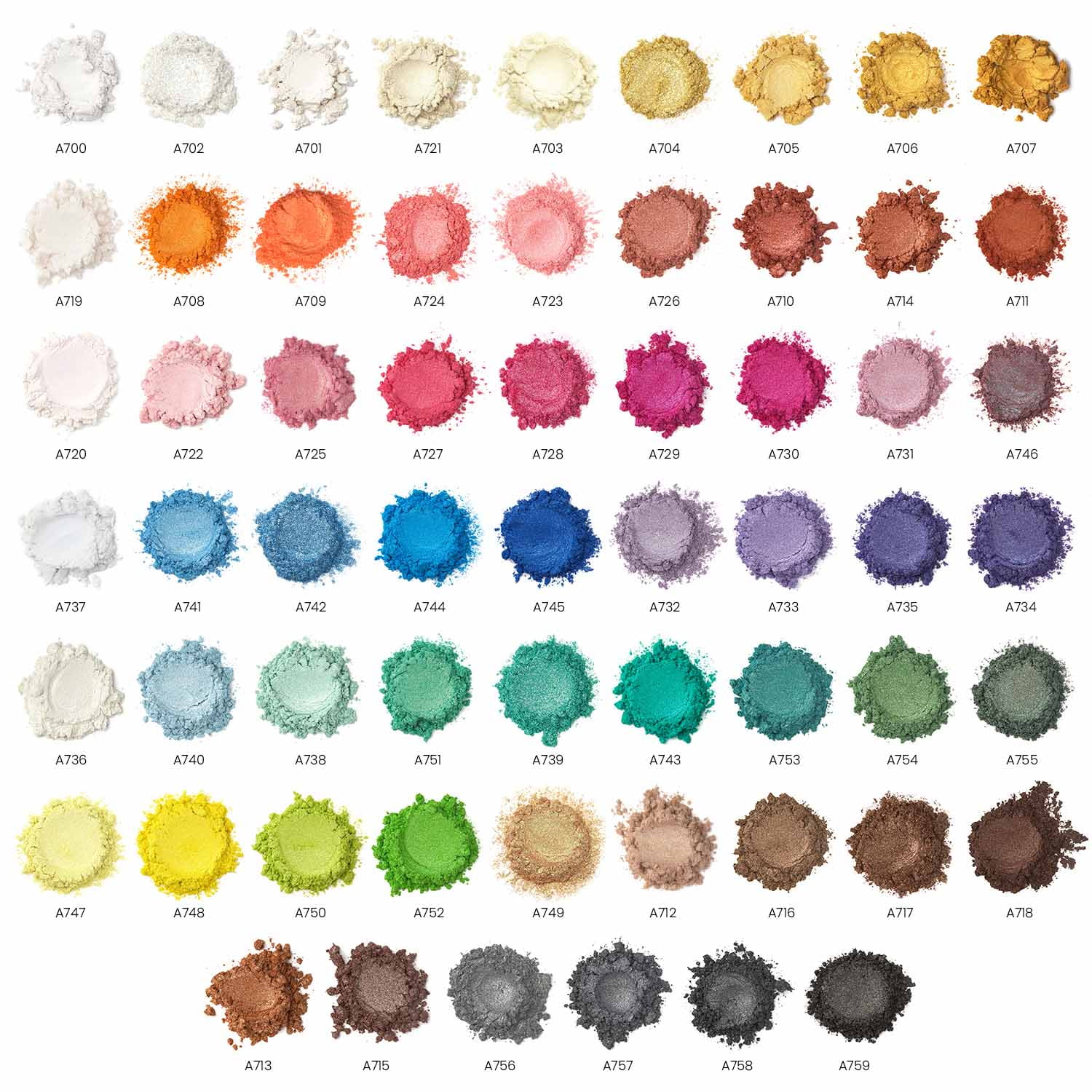 Arteza Mica Pigment Powder, Multicolor, Set of 60, 0.18 fl oz