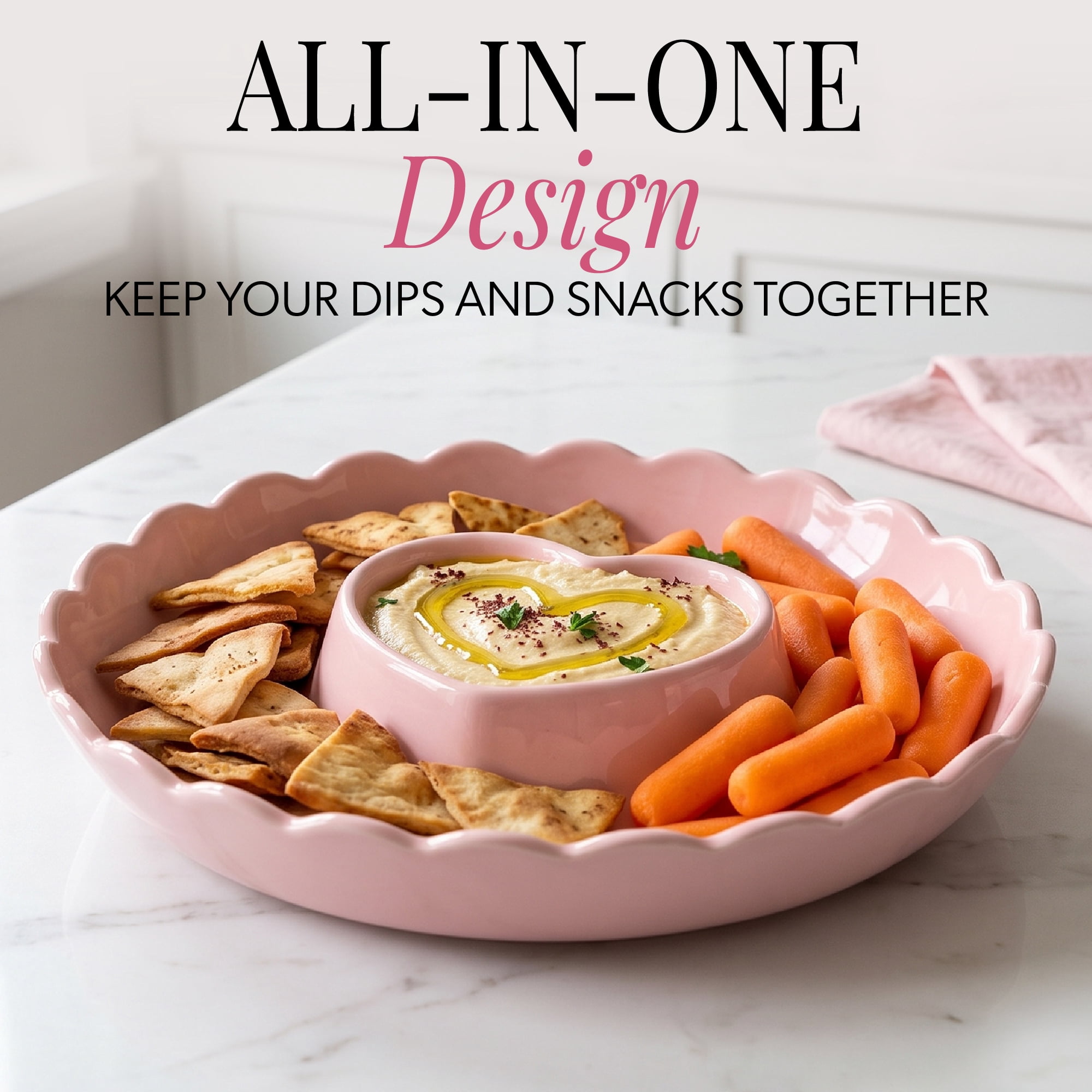 Paris Hilton Ceramic Stoneware Chip and Dip Serving Tray, 12-Inch, Scalloped Rim, Microwave and Dishwasher Safe, London Pink