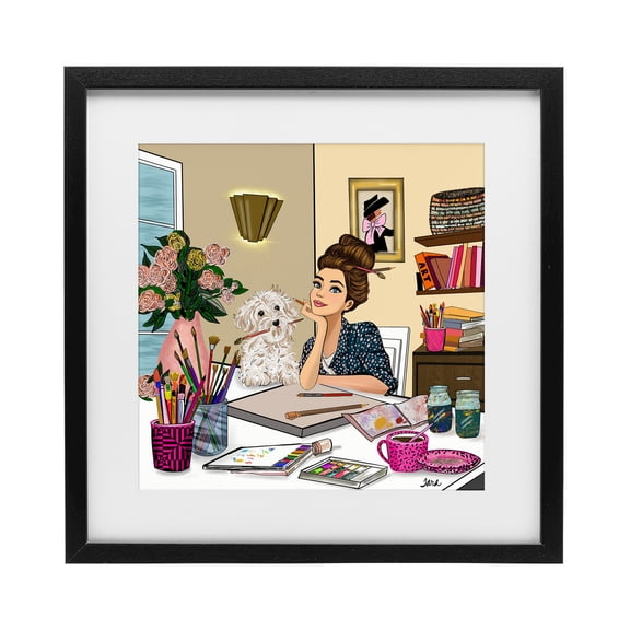 Stupell Industries Creative Art Girl at Desk Black Framed Print Under Glass, design by Tara Boone