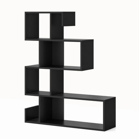 Spaco 5-Tier S-Shaped Bookshelf Geometric Z-Shelf Bookcase with Open Cubes-Black, Tall Bookshelf, Shelves for Living Room, Home Office, Bedroom, Balcony