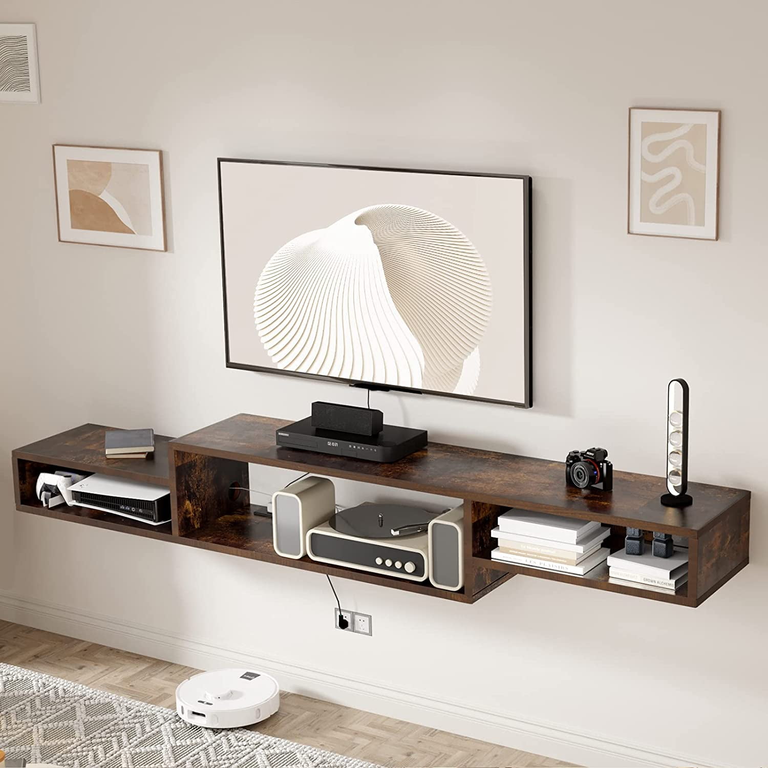 Floating TV Stand Wall Mounted with Power Outlet 70", Floating