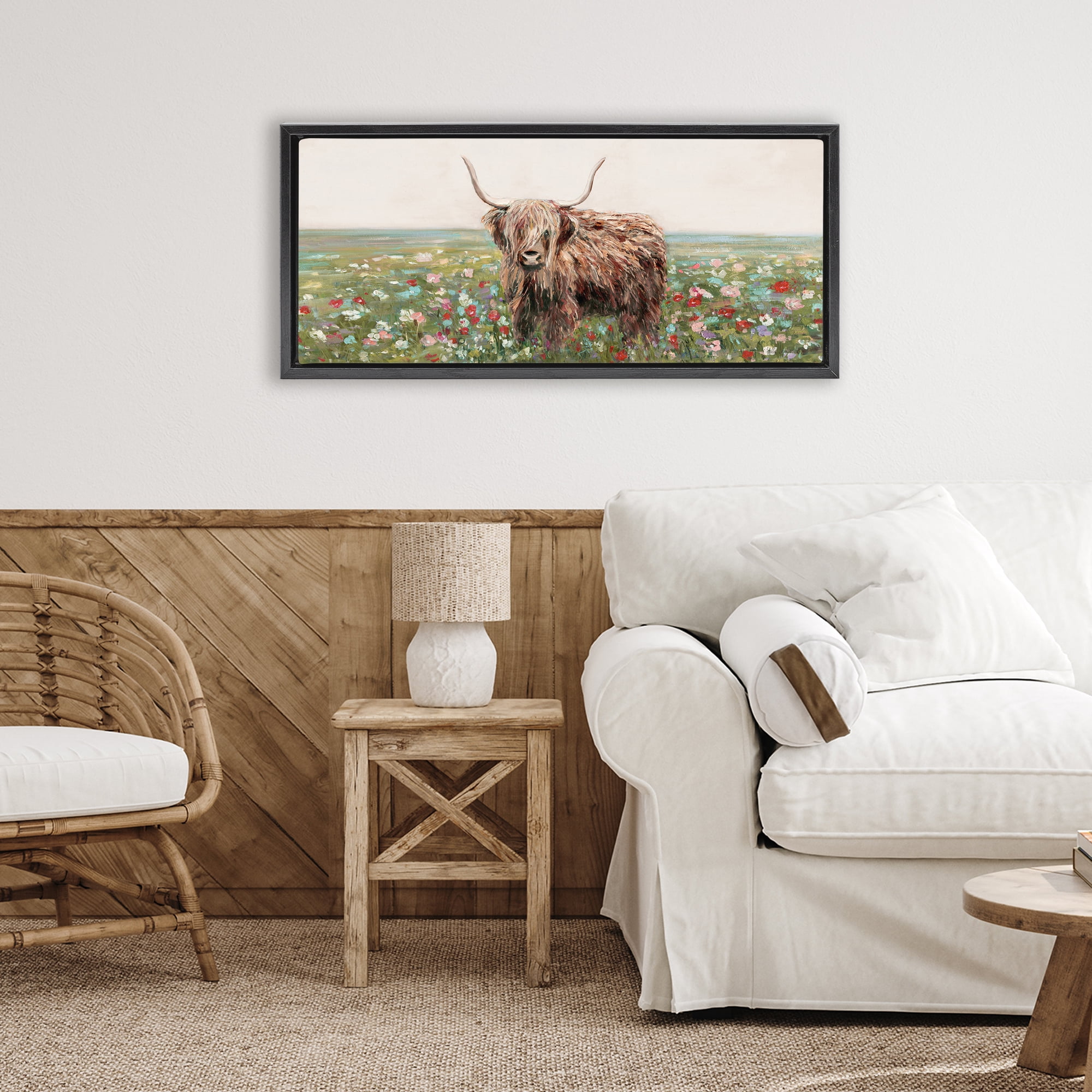 Stupell Industries Grazing In Poppy Field Black Framed Floater Canvas Wall Art, design by Sally Swatland