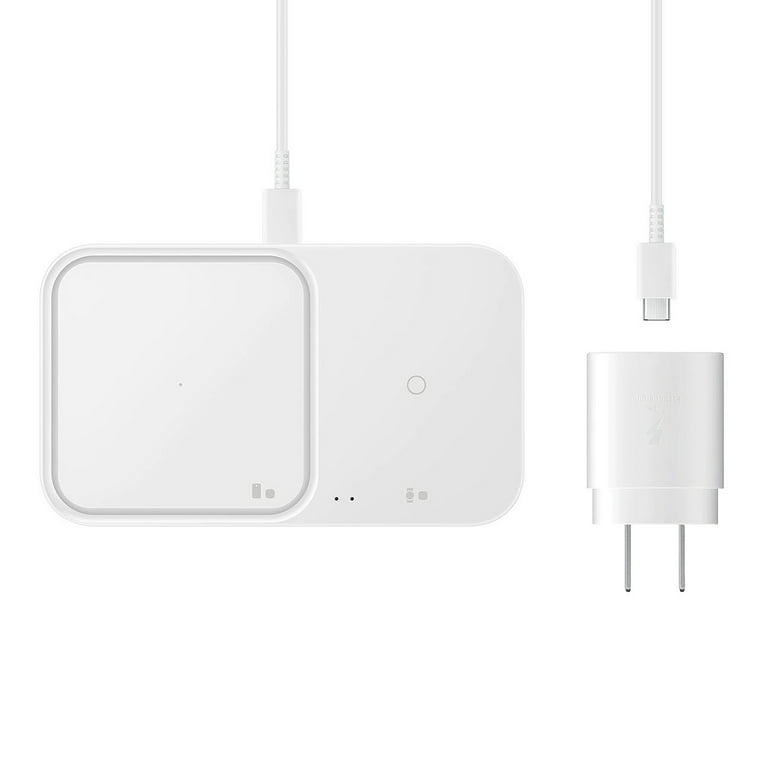 Samsung 15W Super Fast Wireless Charger DUO Pad with Travel Adapter - White  - 2 in 1 Stand for Galaxy S23 S22 Ultra, Android Phones, Buds, Smart Watch