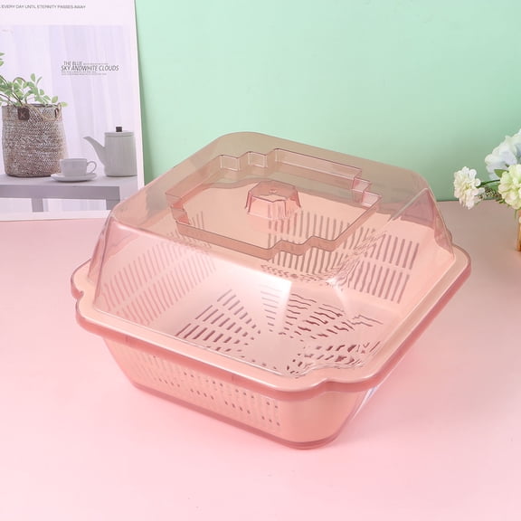 TABLZONE Tableware Storage Box with Lid and Drain Basket, PP Material, Kitchen Organizer Container