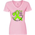 thumbnail image 3 of Inktastic Love, Care, Cure Lymphoma Awareness Lime Green Ribbon Hearts Women's V-Neck T-Shirt, 3 of 5
