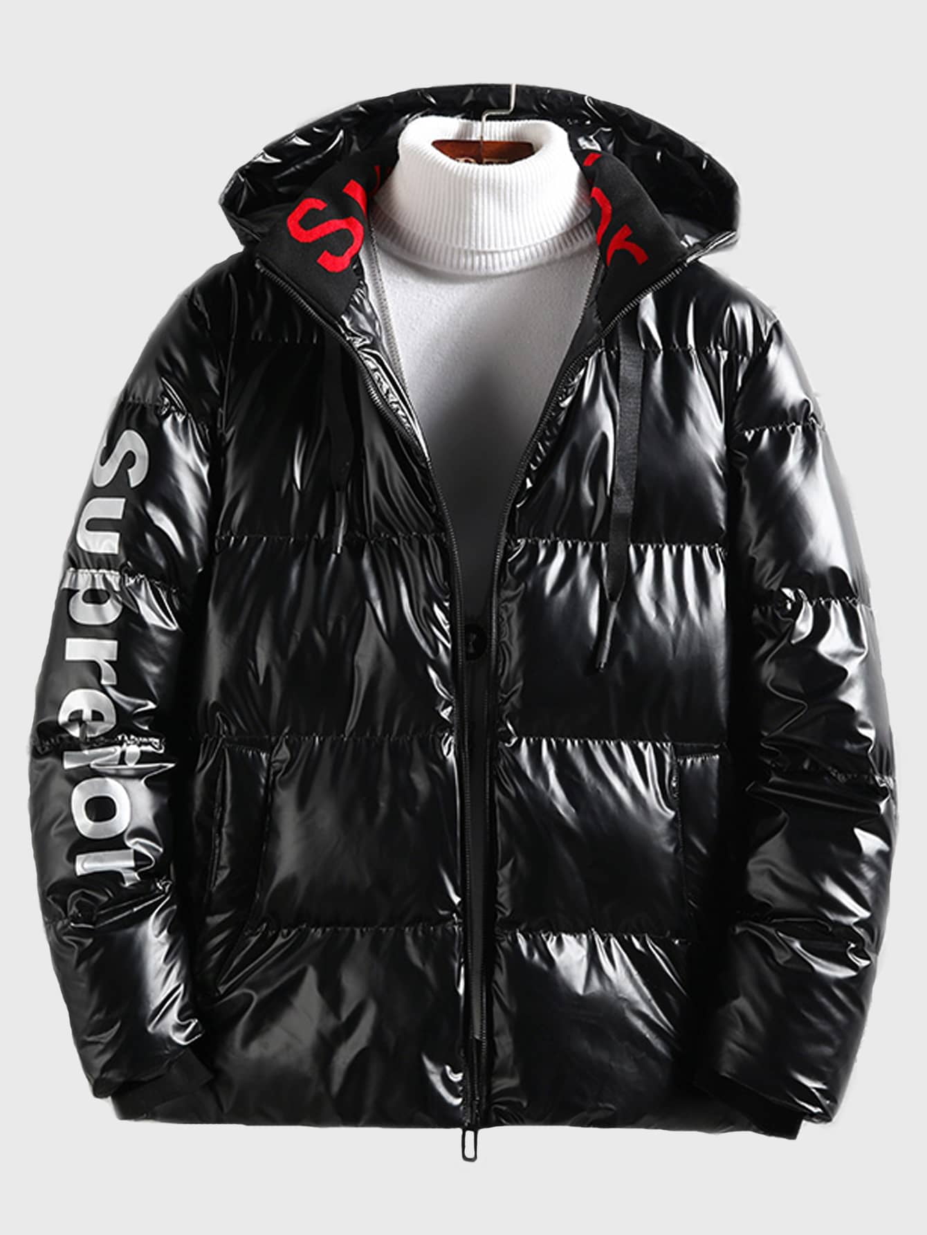 Black Casual Men Letter Graphic Zipper 