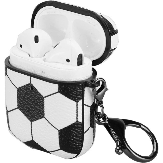Yanonmyfd Airpods Pro Case Cover,Baseball Design Shockproof Case Cover for Earphone Airpods Pro,with Keychain Front LED Visible,Soccer-Airpods 1&2