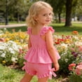 thumbnail image 5 of CAIVO Children Summer Toddler Girls Square Collar Fly Sleeve Floral Vest T Shirt Tops Shorts Outfit Sets Boho Clothes Sets, 5 of 7