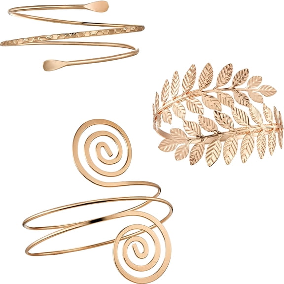 DESIGNICE 3 Pcs Gold Arm Cuff for Women Upper Arm Bracelet Armlet Bangle Laurel Leaf Swirl Adjustable Armband for Halloween Greek Goddess Accessories