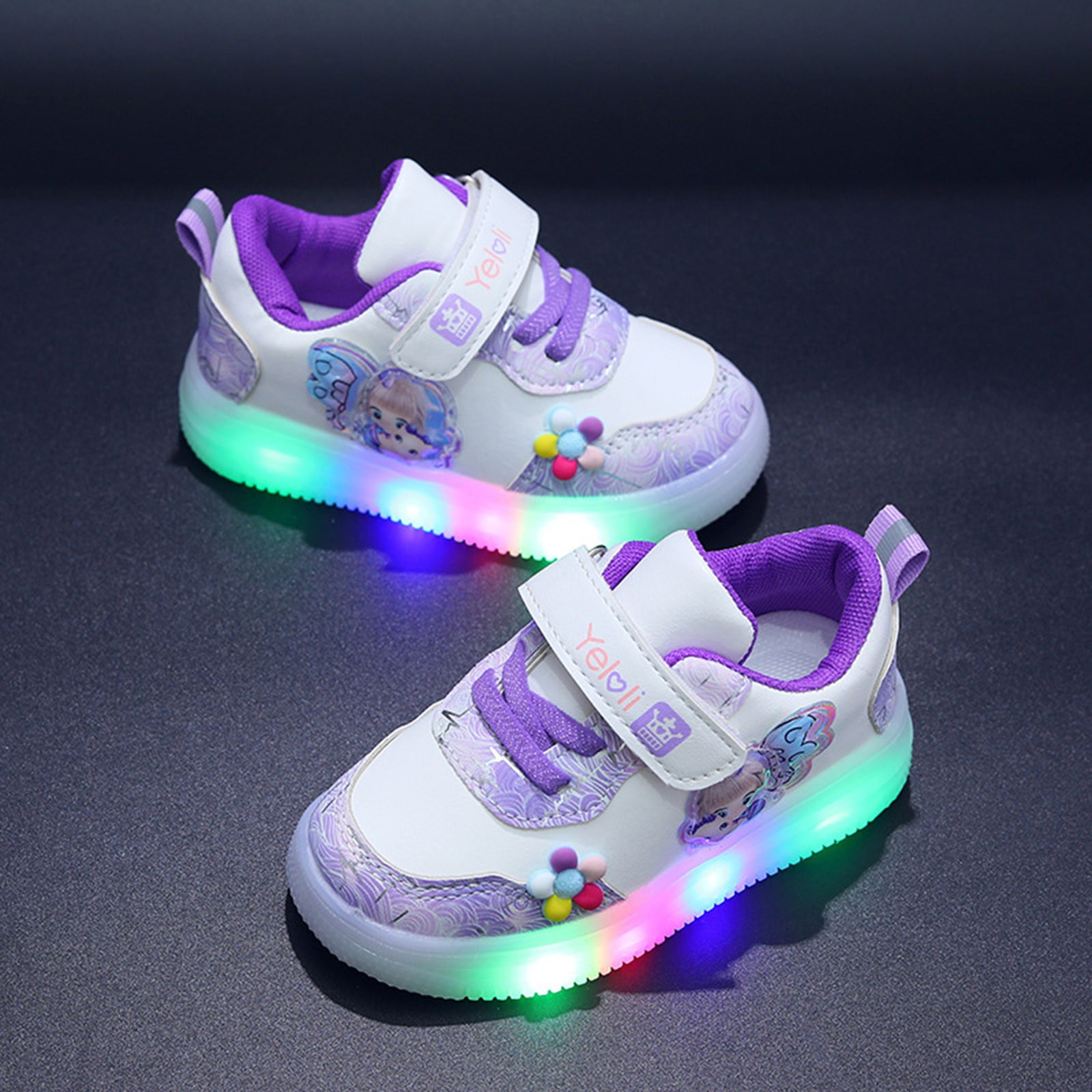 B91xZ Sneakers for Girls with Lights Breathable Princess