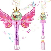 Bubble Machine, Automatic Bubble Wand Blower Magic Princess Stick Fairy Bubble Maker Musical Light Up, with Bottles of Solution, Party Toys for 3+ Year Old Girl, 1000+ Colorful Bubbles Per Minute