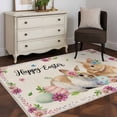 thumbnail image 4 of Spring Easter Area Rug 4x6 Washable Rug Non Slip Watercolor Flowers Cute Rabbits Eggs Leaf Beige Large Area Rug Indoor Floor Carpet for Entryway Bedroom Kitchen Living Room Home Office Dining Room, 4 of 8
