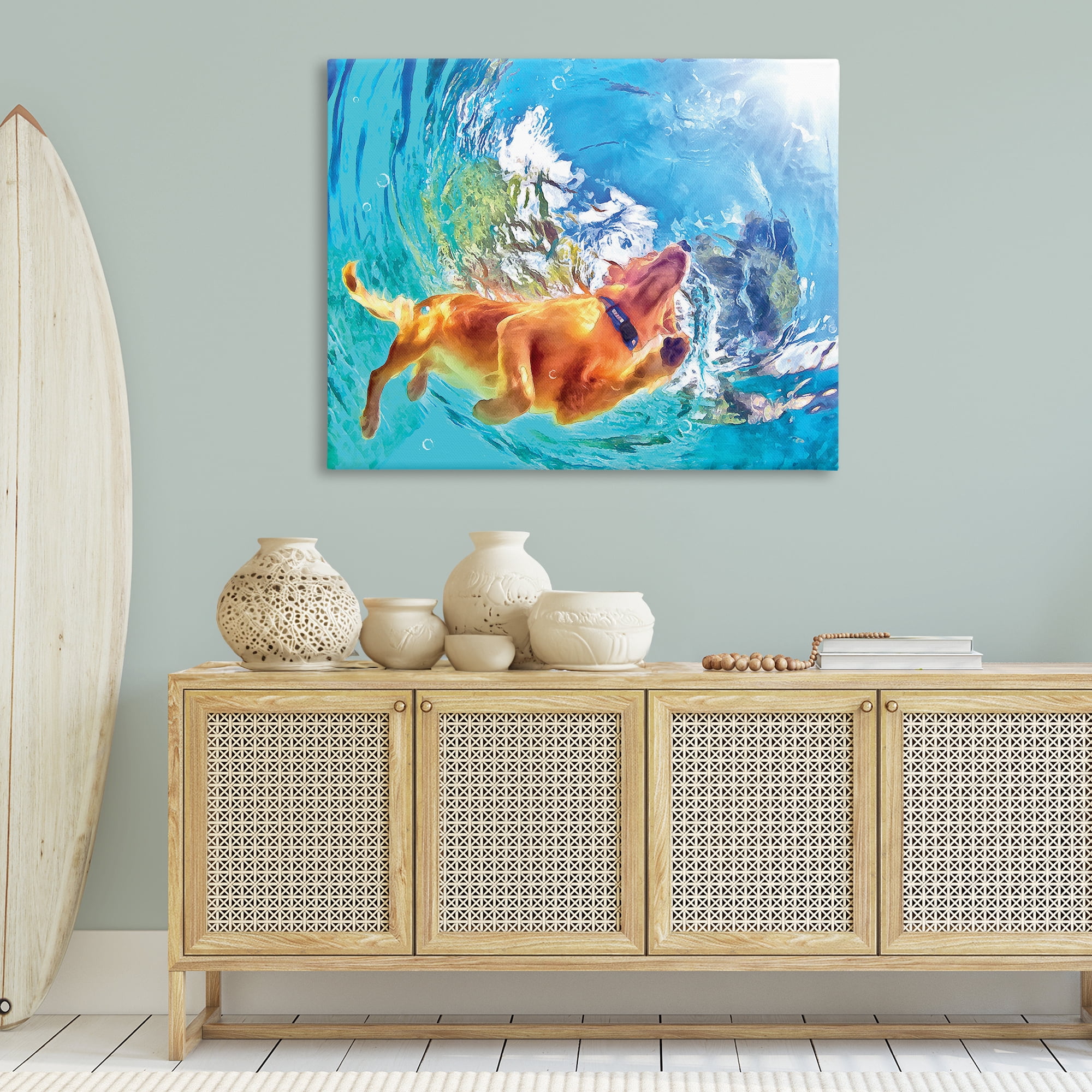 Stupell Industries Underwater Swimming Dog Animals & Insects Painting Gallery Wrapped Canvas Art Print Wall Art, 48 x 36