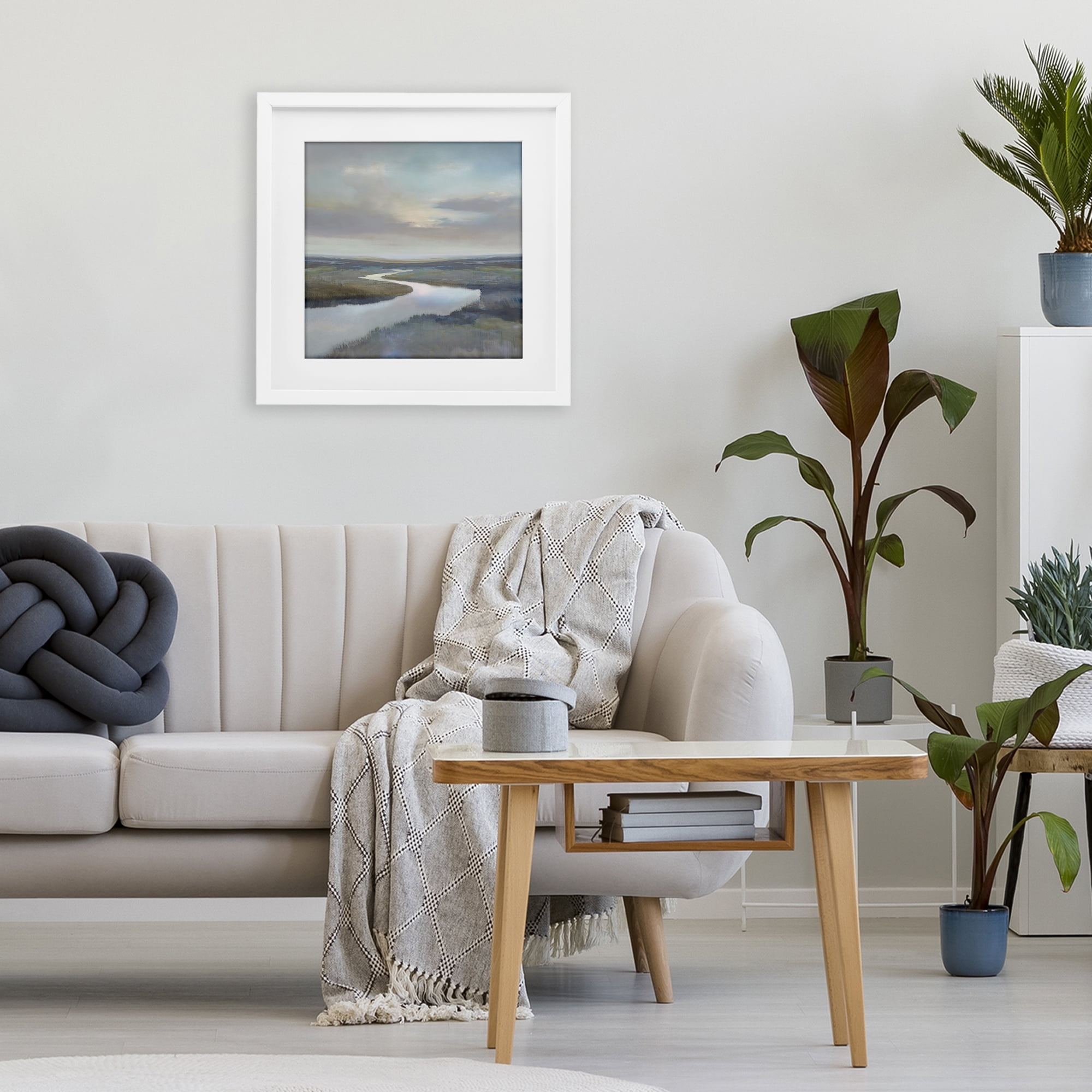 Stupell Industries Calm Riverbend in Greys White Framed Print Under Glass, design by Christy McKee
