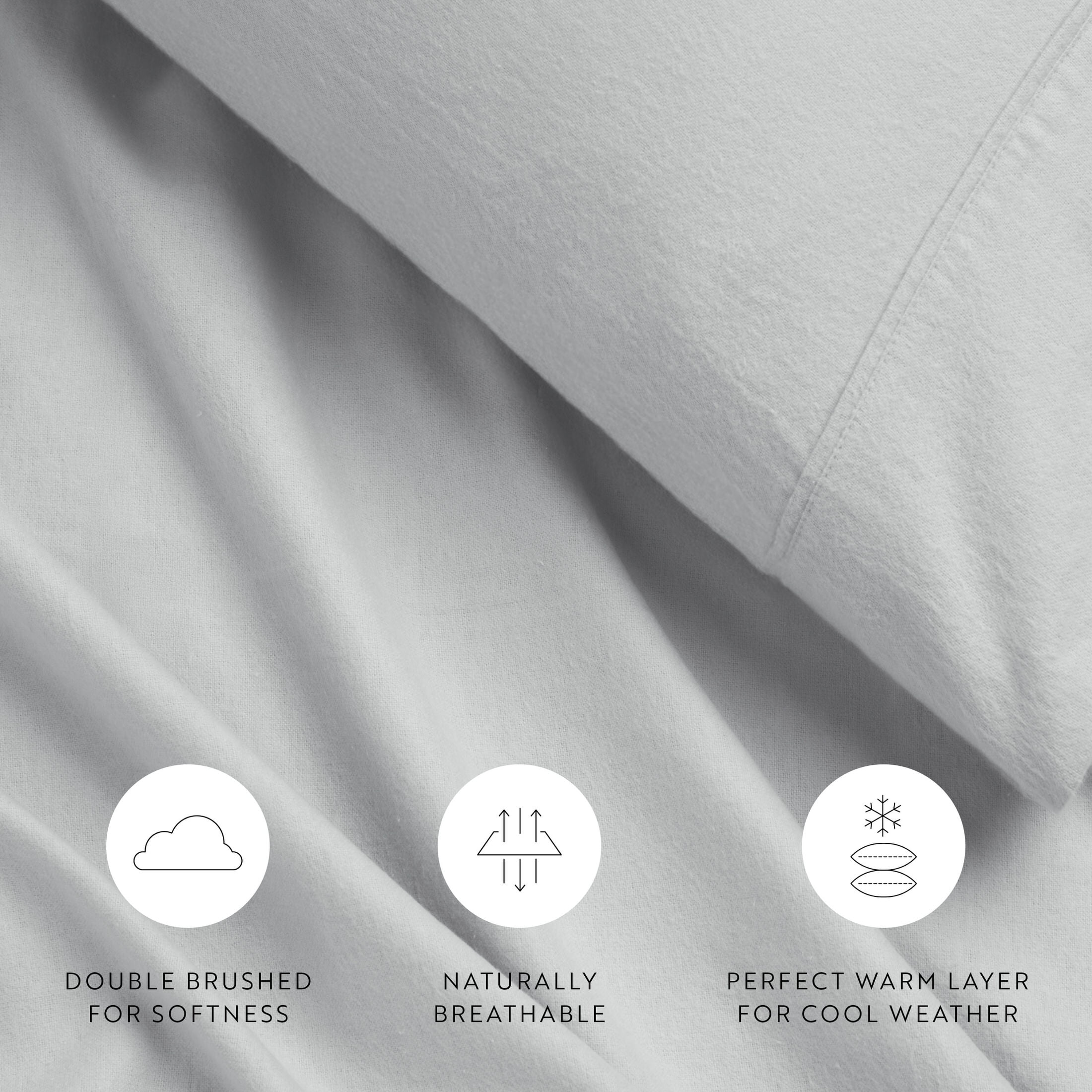 Light Gray 4 Piece 100% Cotton Flannel Deep Pocket Sheet Set, Full, by Noble Linens