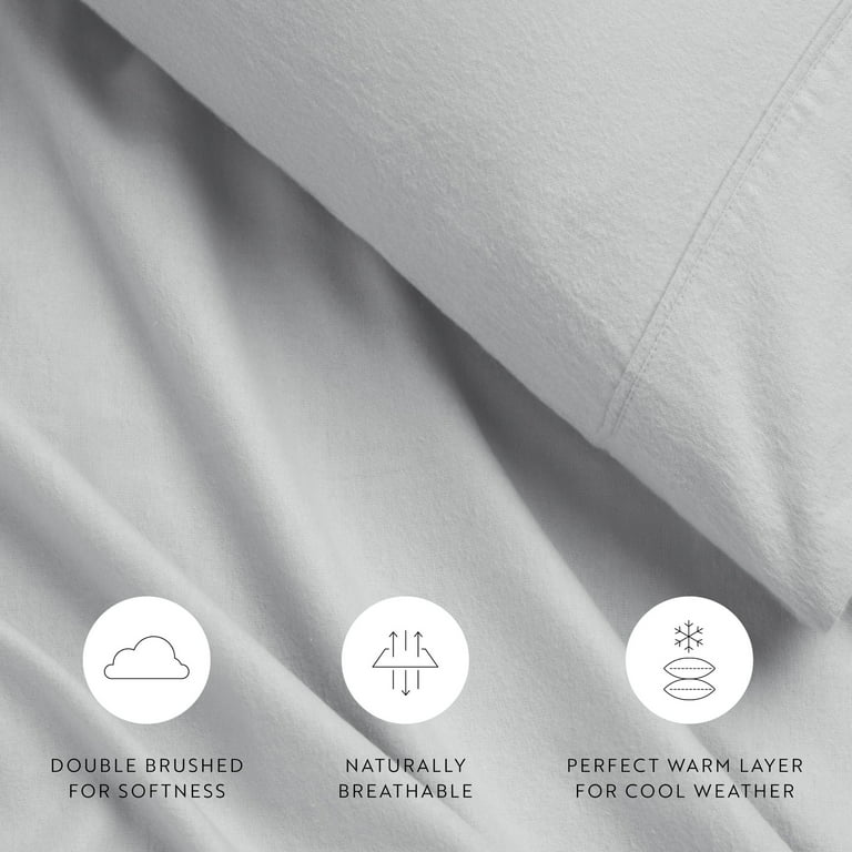 Noble Linens 4-Piece Queen Flannel Sheet Set, Light Gray photo 3