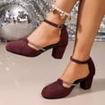 thumbnail image 4 of GERsome Womens Chunky Block Heels Closed Round Toe Ankle Strap Dress Pumps Shoes for Office Party Wedding Wine Size 5.5, 4 of 9