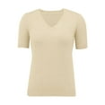 thumbnail image 4 of DondPO Women's T-Shirts Women's Round Neck Short Sleeved Loose T Shirt with A Knit Bottom Short top Shirts for Women Womens tops Beige L, 4 of 9