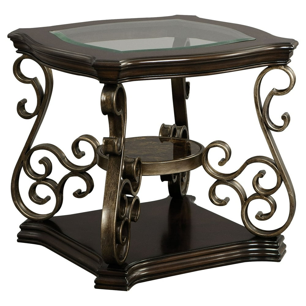 Standard Furniture Seville Rectangle Wood and Glass Top End Table